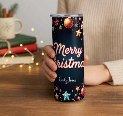 Personalized 20oz skinny tumbler – Personalized | lifestyle scene | custom name available, dishwasher safe, double-wall