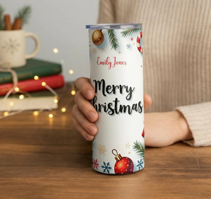 Personalized 20oz skinny tumbler – Personalized | lifestyle scene | custom name available, dishwasher safe, double-wall