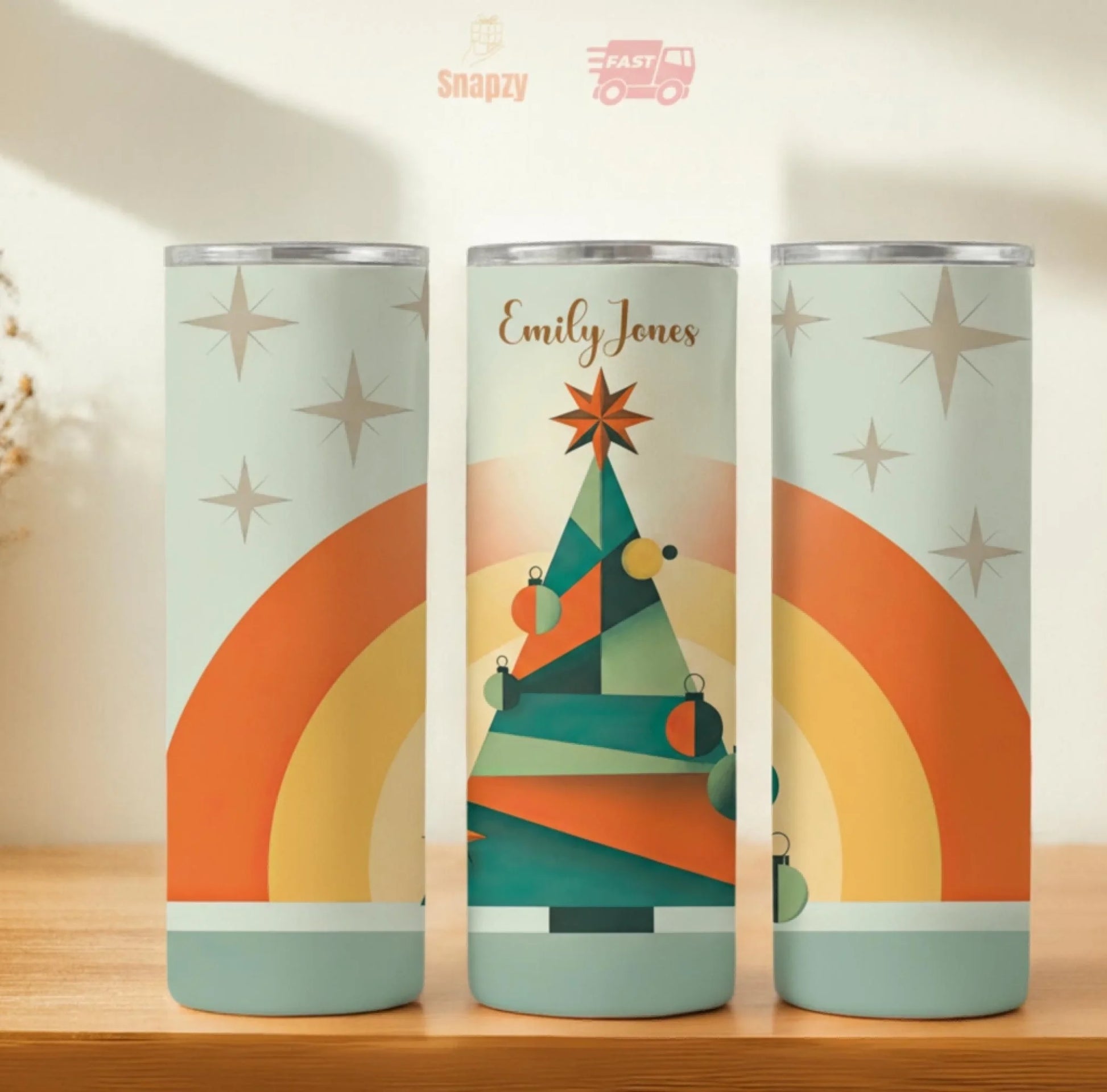 Personalized 20oz skinny tumbler – Christmas | hero view | custom name available, dishwasher safe, double-wall stainless