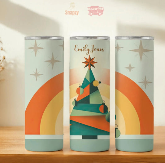 Personalized 20oz skinny tumbler – Christmas | hero view | custom name available, dishwasher safe, double-wall stainless