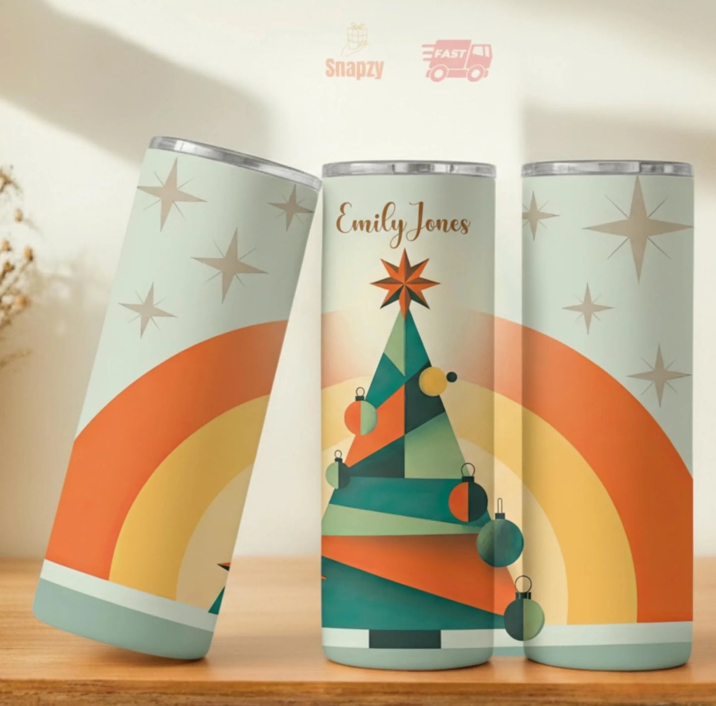 Personalized 20oz skinny tumbler – Christmas | personalization example | custom name available, dishwasher safe, double-