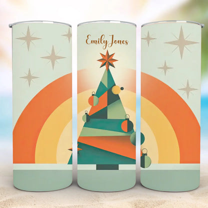 Personalized 20oz skinny tumbler – Christmas | detail view | custom name available, dishwasher safe, double-wall stainle