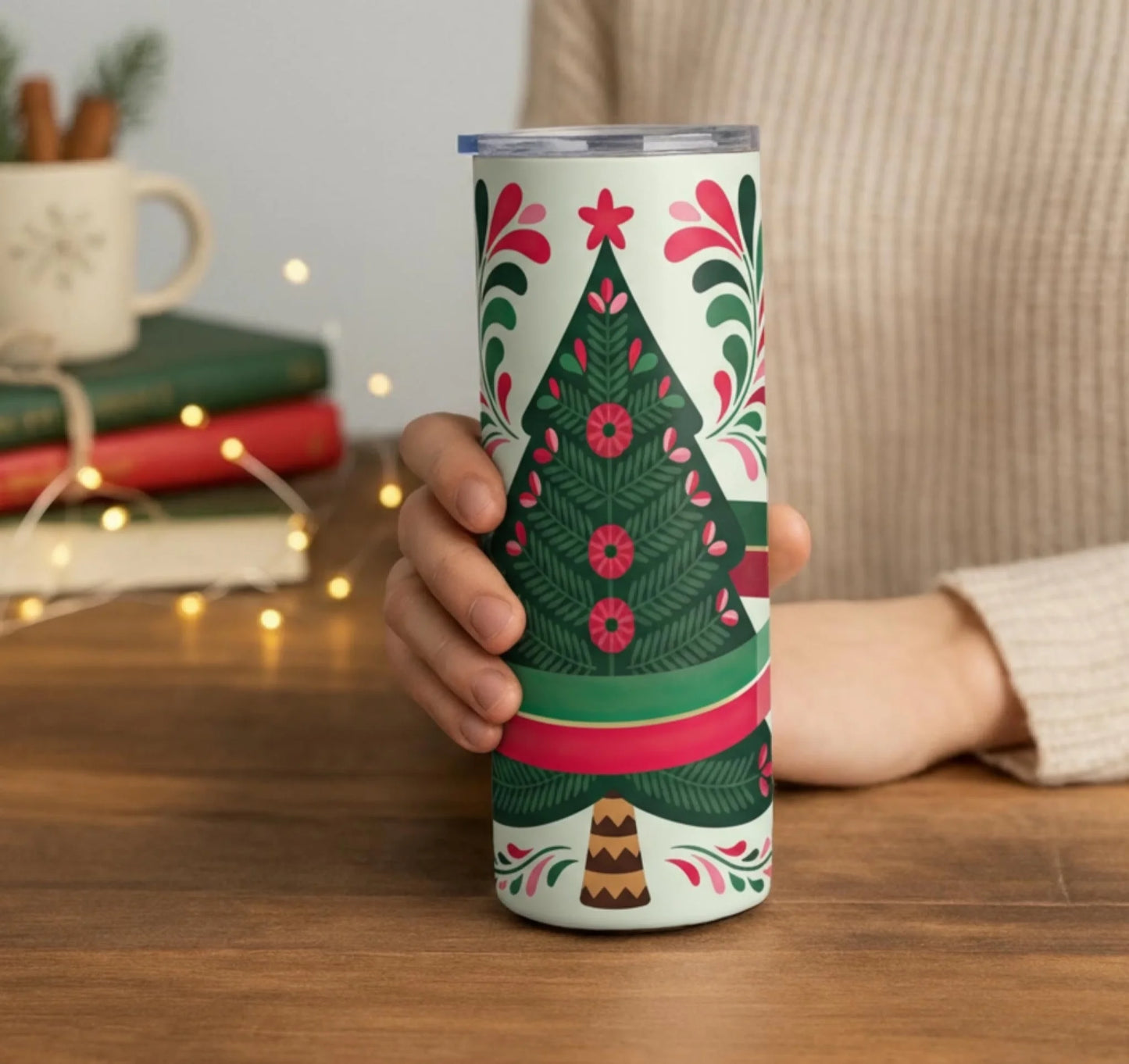 Personalized 20oz skinny tumbler – Personalized | lifestyle scene | custom name available, dishwasher safe, double-wall