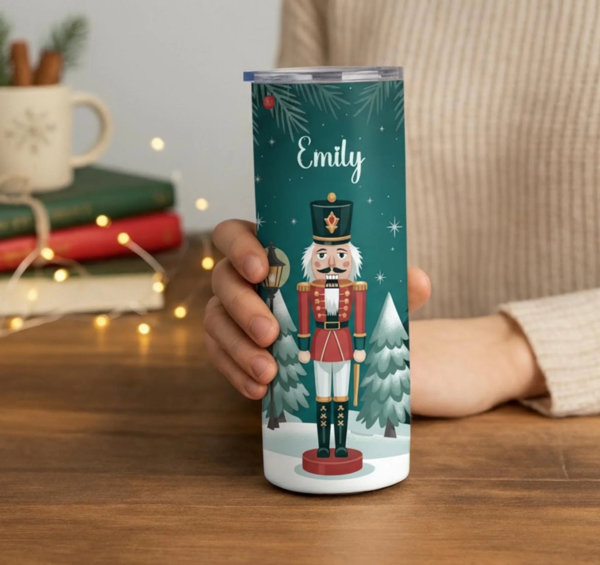 Personalized 20oz skinny tumbler – Personalized | lifestyle scene | custom name available, dishwasher safe, double-wall