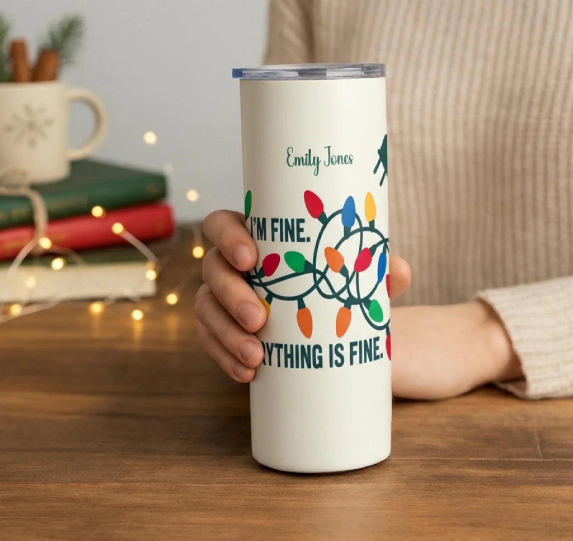 Personalized 20oz skinny tumbler – Personalized | lifestyle scene | custom name available, dishwasher safe, double-wall