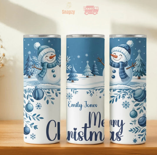 Personalized 20oz skinny tumbler – Christmas | hero view | custom name available, dishwasher safe, double-wall stainless