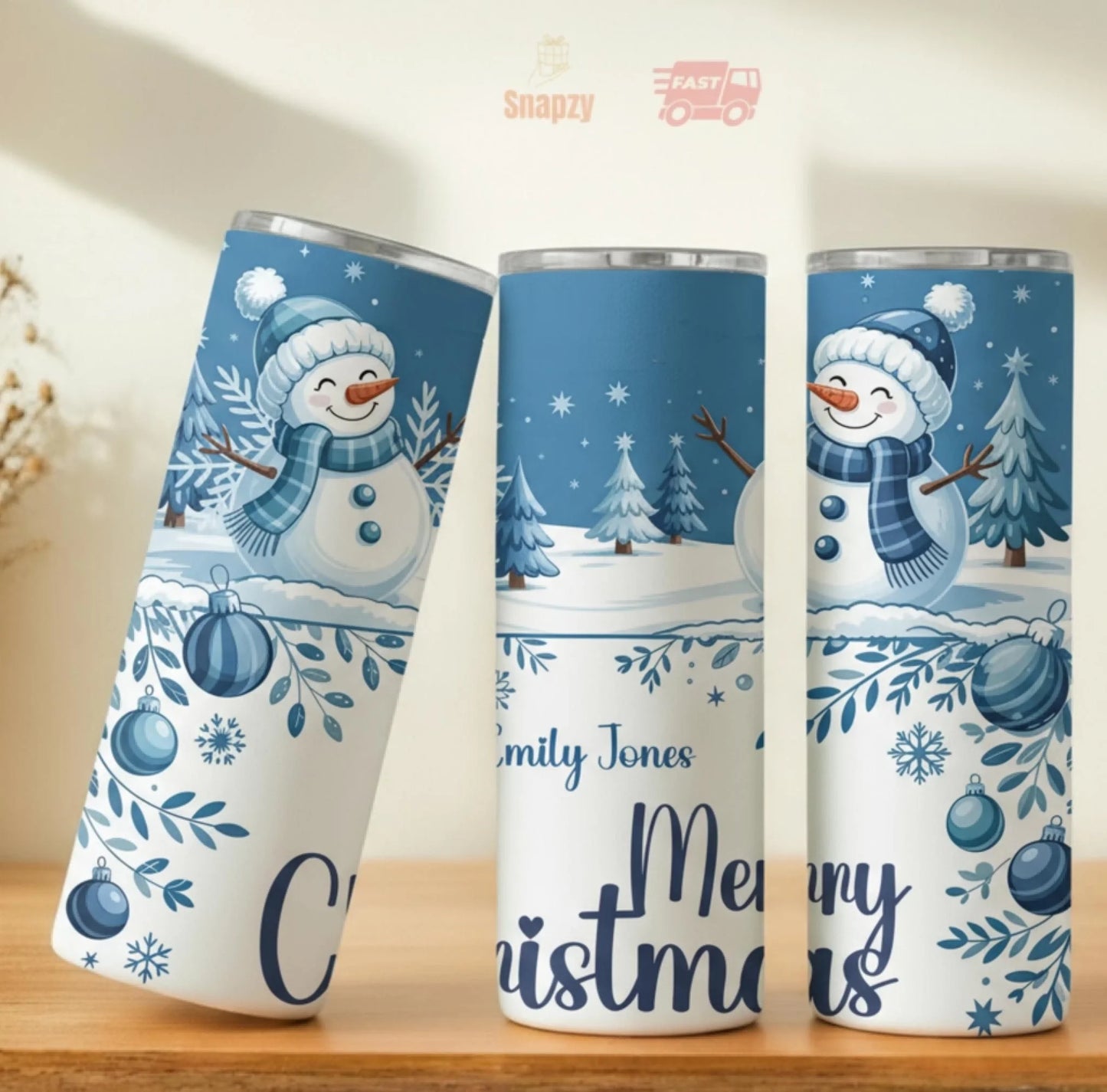 Personalized 20oz skinny tumbler – Christmas | personalization example | custom name available, dishwasher safe, double-