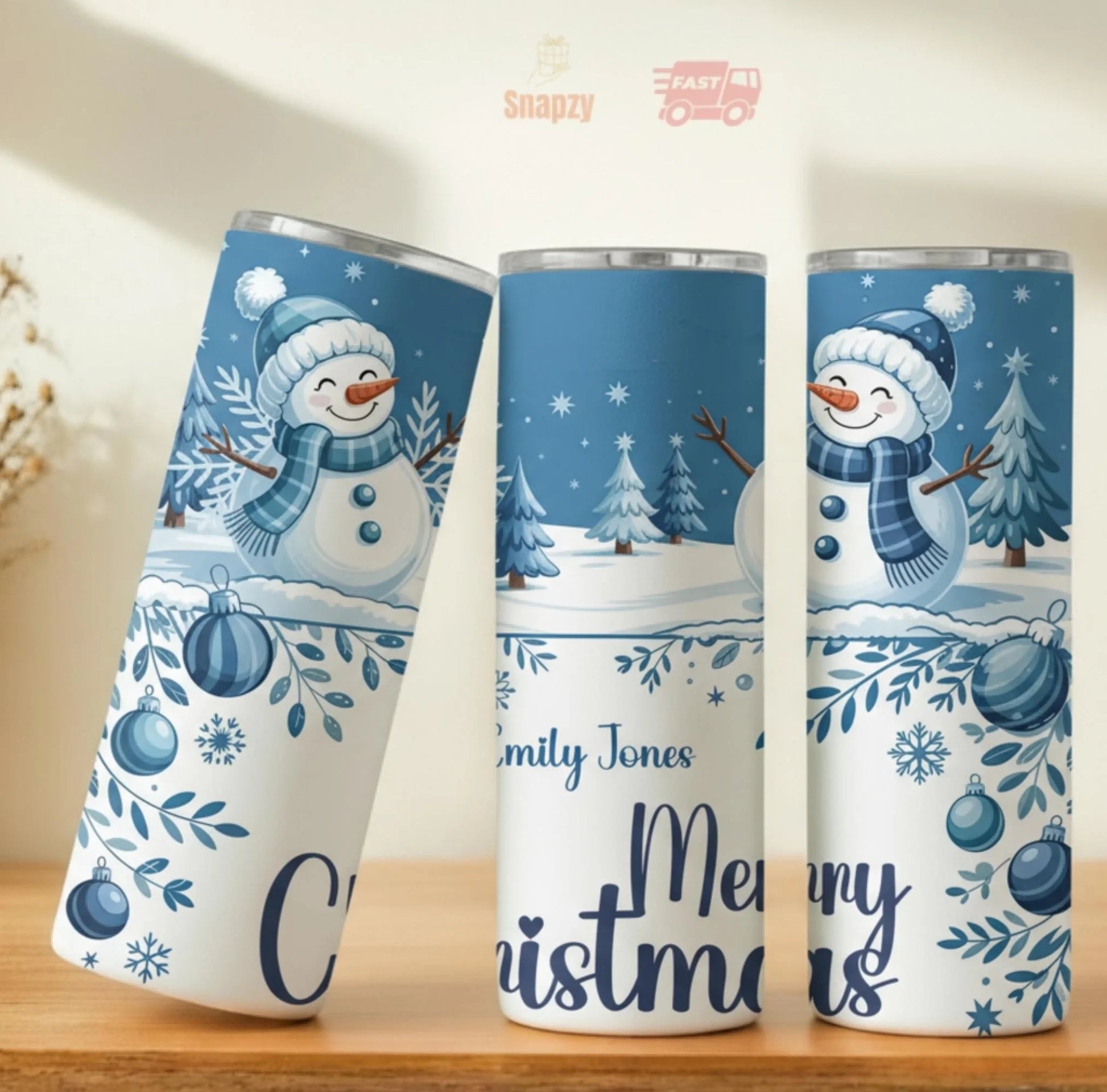 Personalized 20oz skinny tumbler – Christmas | personalization example | custom name available, dishwasher safe, double-