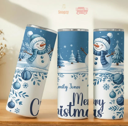 Personalized 20oz skinny tumbler – Christmas | personalization example | custom name available, dishwasher safe, double-