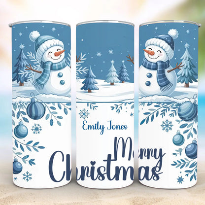 Personalized 20oz skinny tumbler – Christmas | detail view | custom name available, dishwasher safe, double-wall stainle
