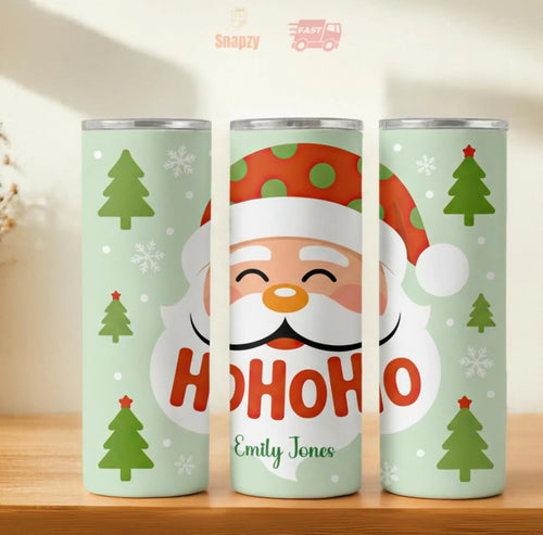 Personalized 20oz skinny tumbler – Christmas | hero view | custom name available, dishwasher safe, double-wall stainless