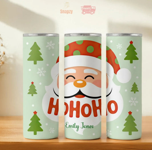 Personalized 20oz skinny tumbler – Christmas | hero view | custom name available, dishwasher safe, double-wall stainless