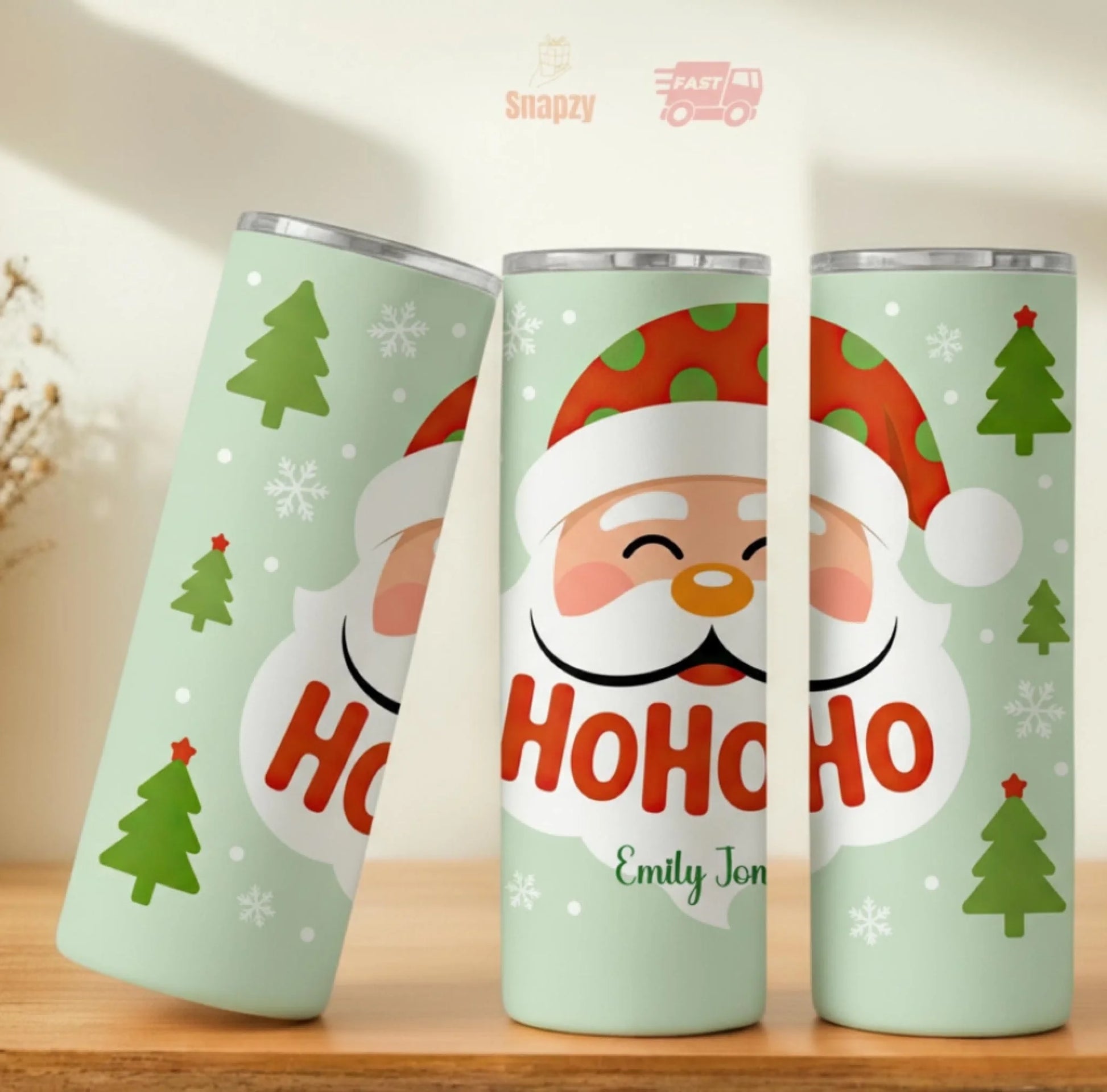 Personalized 20oz skinny tumbler – Christmas | personalization example | custom name available, dishwasher safe, double-