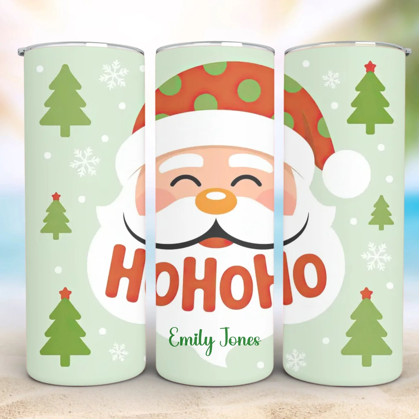 Personalized 20oz skinny tumbler – Christmas | detail view | custom name available, dishwasher safe, double-wall stainle