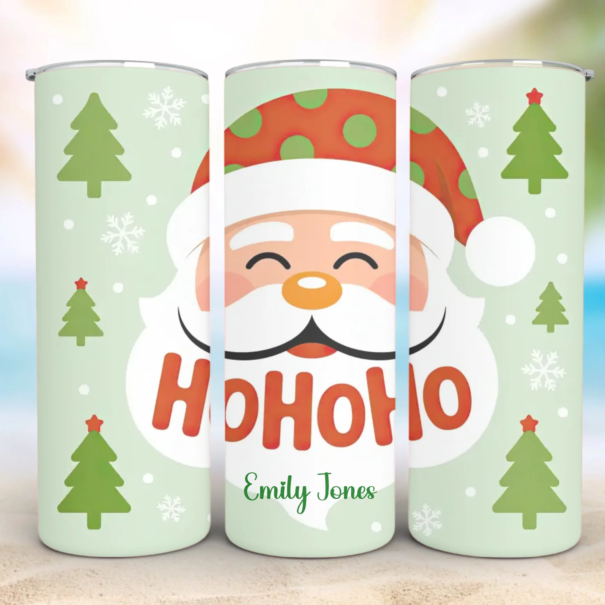 Personalized 20oz skinny tumbler – Christmas | detail view | custom name available, dishwasher safe, double-wall stainle