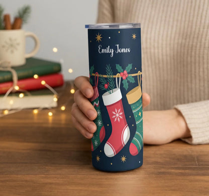 Personalized 20oz skinny tumbler – Personalized | lifestyle scene | custom name available, dishwasher safe, double-wall