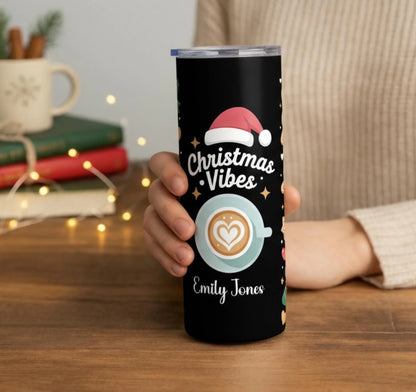 Personalized 20oz skinny tumbler – Personalized | lifestyle scene | custom name available, dishwasher safe, double-wall