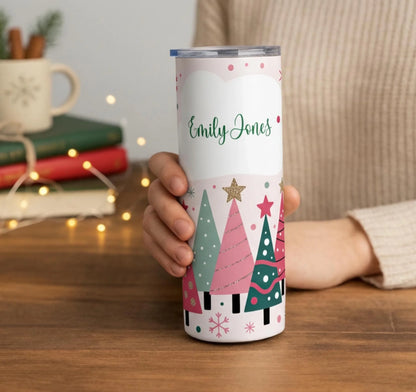 Personalized 20oz skinny tumbler – Personalized | lifestyle scene | custom name available, dishwasher safe, double-wall