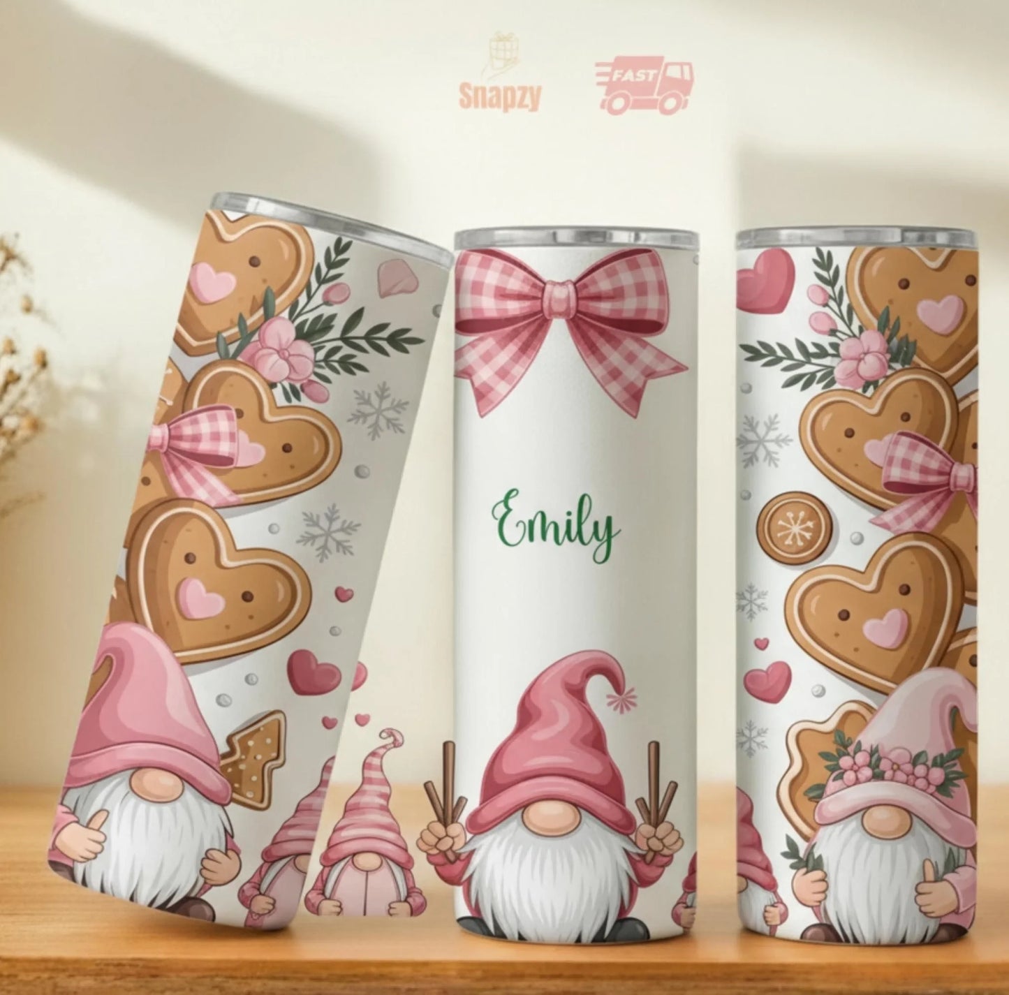 Personalized 20oz skinny tumbler – Christmas gnome | personalization example | custom name available, dishwasher safe, d