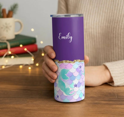 Personalized 20oz skinny tumbler – Personalized | lifestyle scene | custom name available, dishwasher safe, double-wall