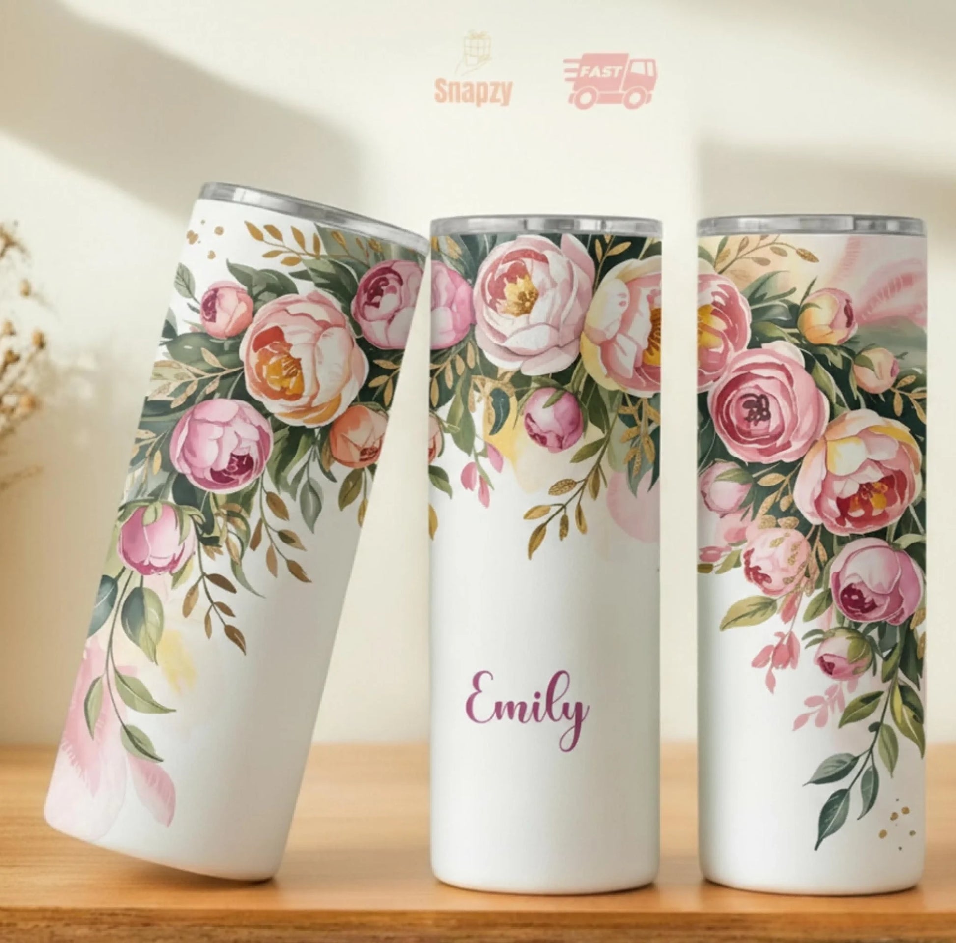 Personalized 20oz skinny tumbler – Personalized | lifestyle scene | custom name available, dishwasher safe, double-wall