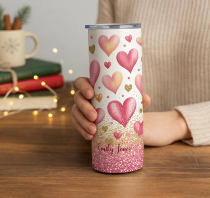 Personalized 20oz skinny tumbler – Personalized | lifestyle scene | custom name available, dishwasher safe, double-wall
