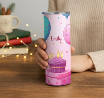 Personalized 20oz skinny tumbler – Personalized | lifestyle scene | custom name available, dishwasher safe, double-wall