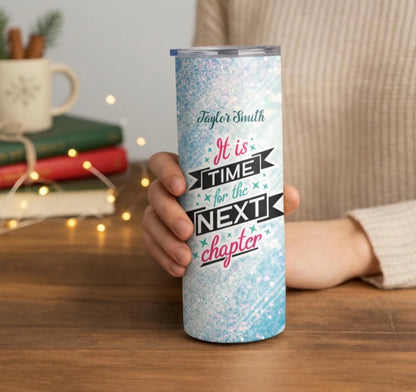 Personalized 20oz skinny tumbler – Personalized | lifestyle scene | custom name available, dishwasher safe, double-wall