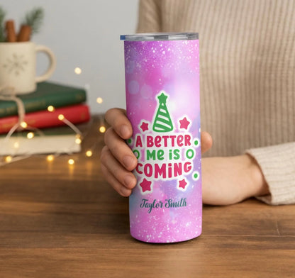 Personalized 20oz skinny tumbler – Personalized | lifestyle scene | custom name available, dishwasher safe, double-wall