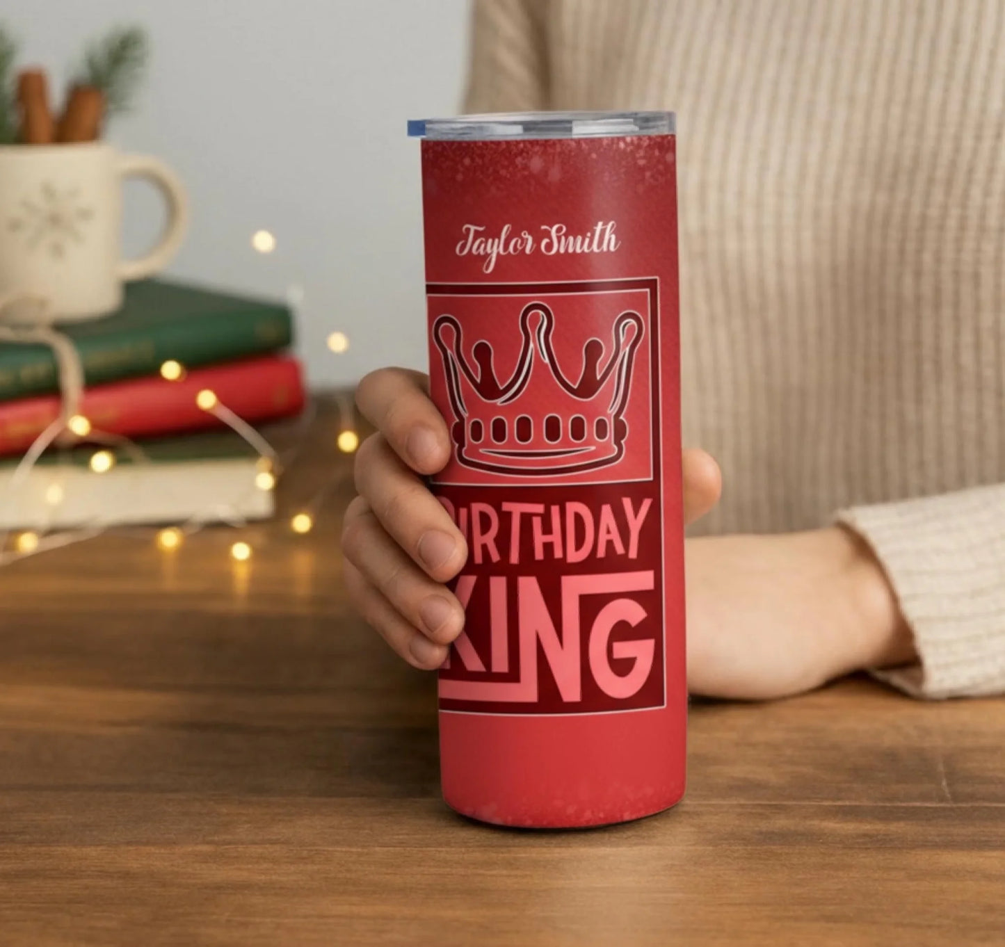 Personalized 20oz skinny tumbler – Personalized | lifestyle scene | custom name available, dishwasher safe, double-wall