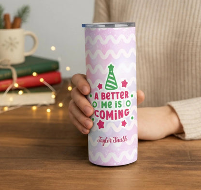 Personalized 20oz skinny tumbler – Personalized | lifestyle scene | custom name available, dishwasher safe, double-wall