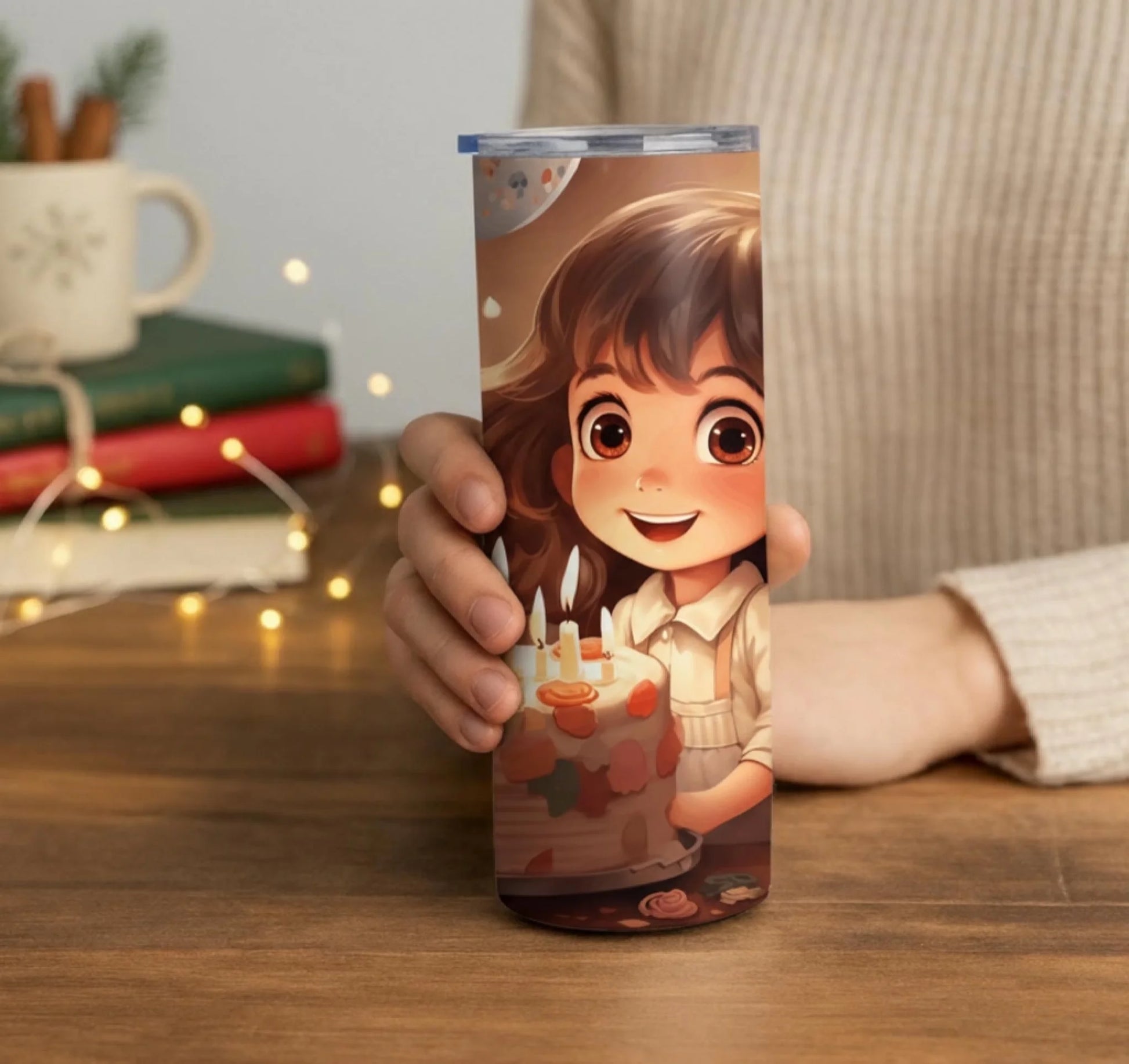 Personalized 20oz skinny tumbler – Personalized | lifestyle scene | custom name available, dishwasher safe, double-wall