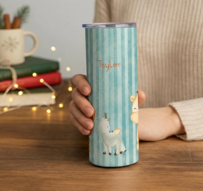 Personalized 20oz skinny tumbler – Personalized | lifestyle scene | custom name available, dishwasher safe, double-wall