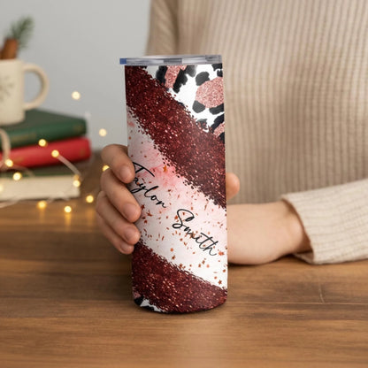 Personalized 20oz skinny tumbler – Personalized | lifestyle scene | custom name available, dishwasher safe, double-wall