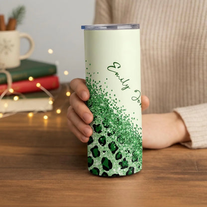 Personalized 20oz skinny tumbler – Personalized | lifestyle scene | custom name available, dishwasher safe, double-wall
