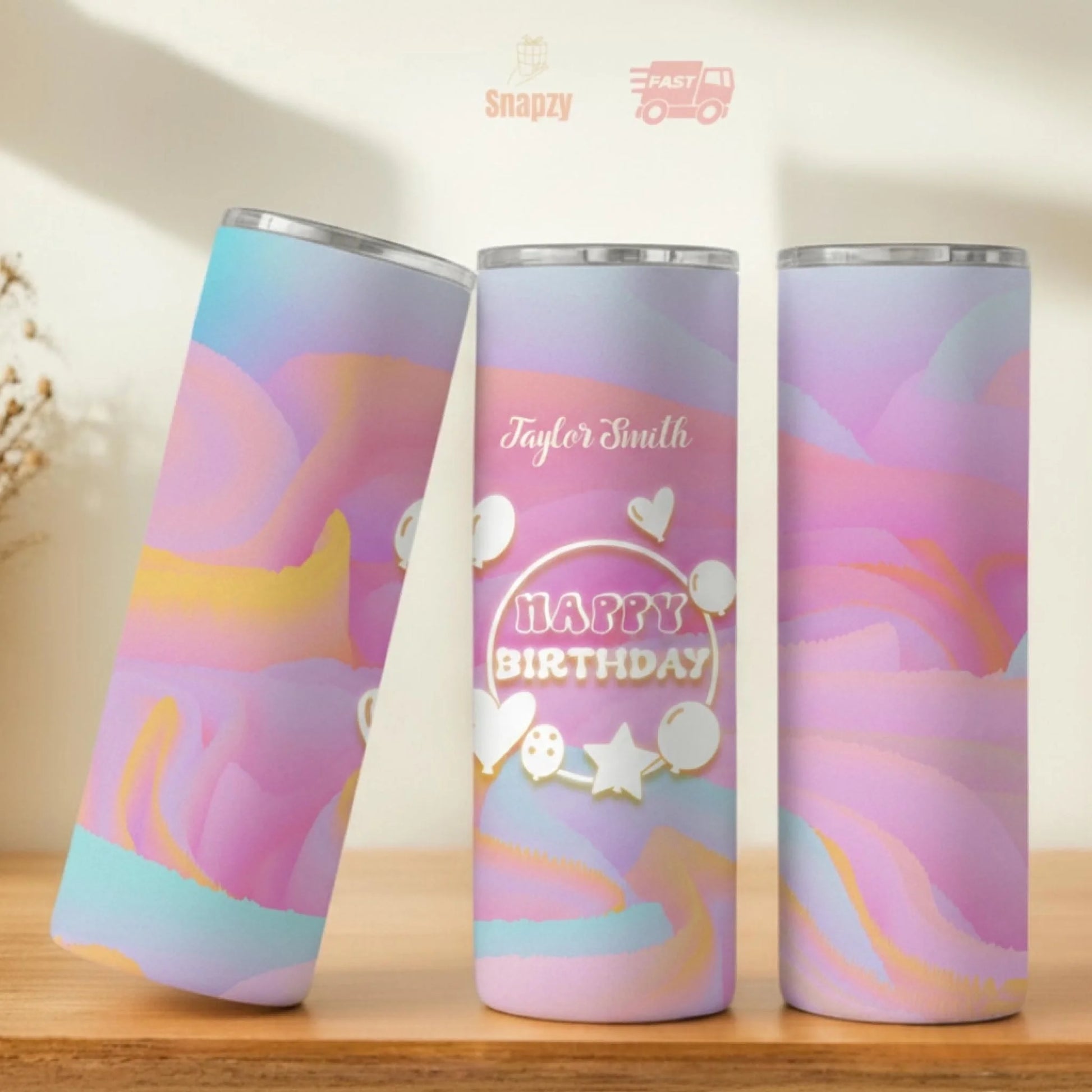 Personalized 20oz skinny tumbler – Personalized | lifestyle scene | custom name available, dishwasher safe, double-wall