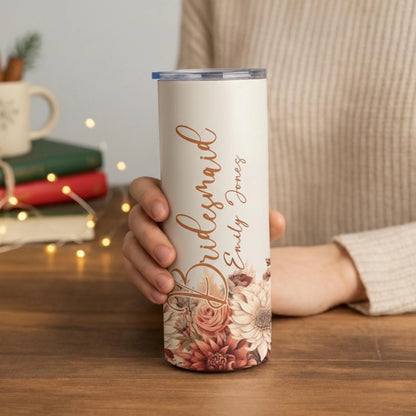 Personalized 20oz skinny tumbler – Personalized | lifestyle scene | custom name available, dishwasher safe, double-wall