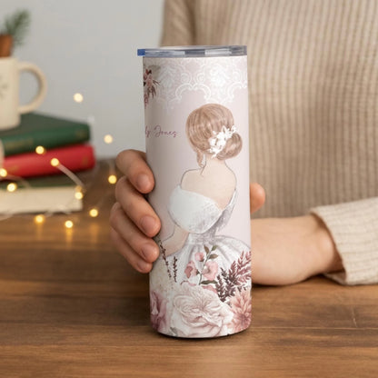 Personalized 20oz skinny tumbler – Personalized | lifestyle scene | custom name available, dishwasher safe, double-wall