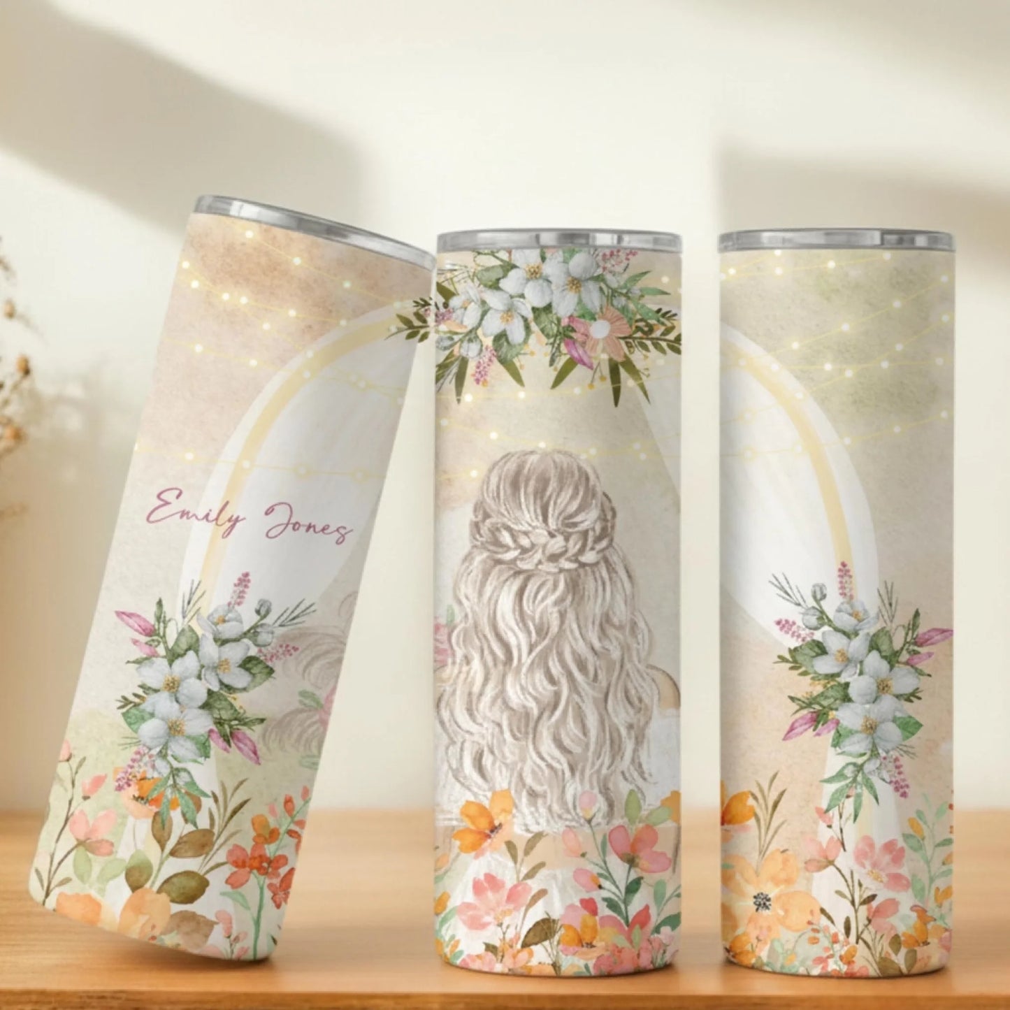 Personalized 20oz skinny tumbler – Personalized | lifestyle scene | custom name available, dishwasher safe, double-wall