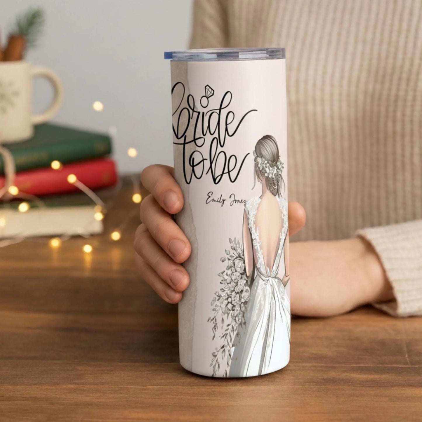 Personalized 20oz skinny tumbler – Personalized | lifestyle scene | custom name available, dishwasher safe, double-wall