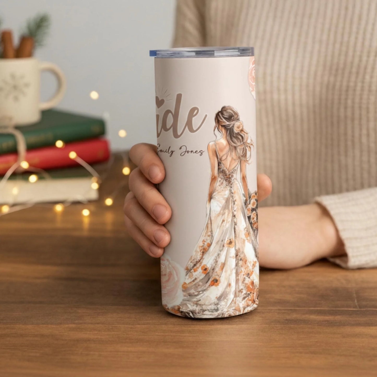 Personalized 20oz skinny tumbler – Personalized | lifestyle scene | custom name available, dishwasher safe, double-wall