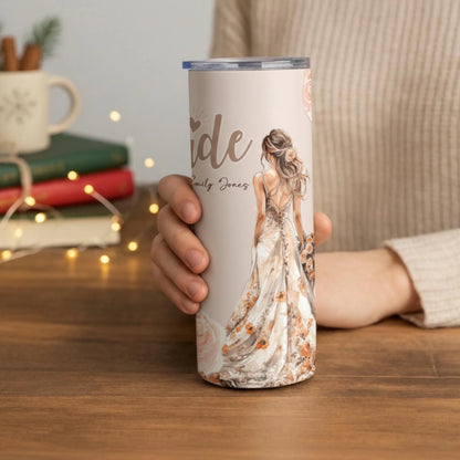 Personalized 20oz skinny tumbler – Personalized | lifestyle scene | custom name available, dishwasher safe, double-wall