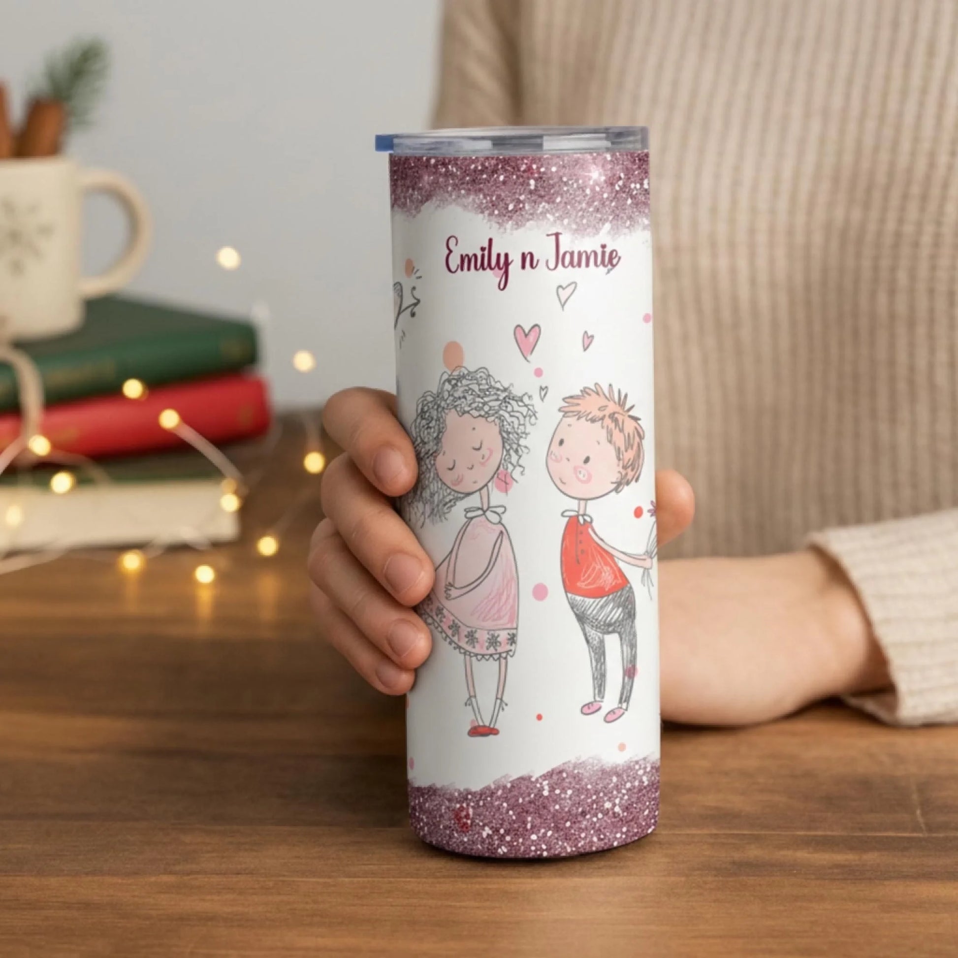 Personalized 20oz skinny tumbler – Personalized | lifestyle scene | custom name available, dishwasher safe, double-wall