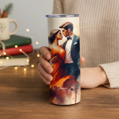Personalized 20oz skinny tumbler – Personalized | lifestyle scene | custom name available, dishwasher safe, double-wall