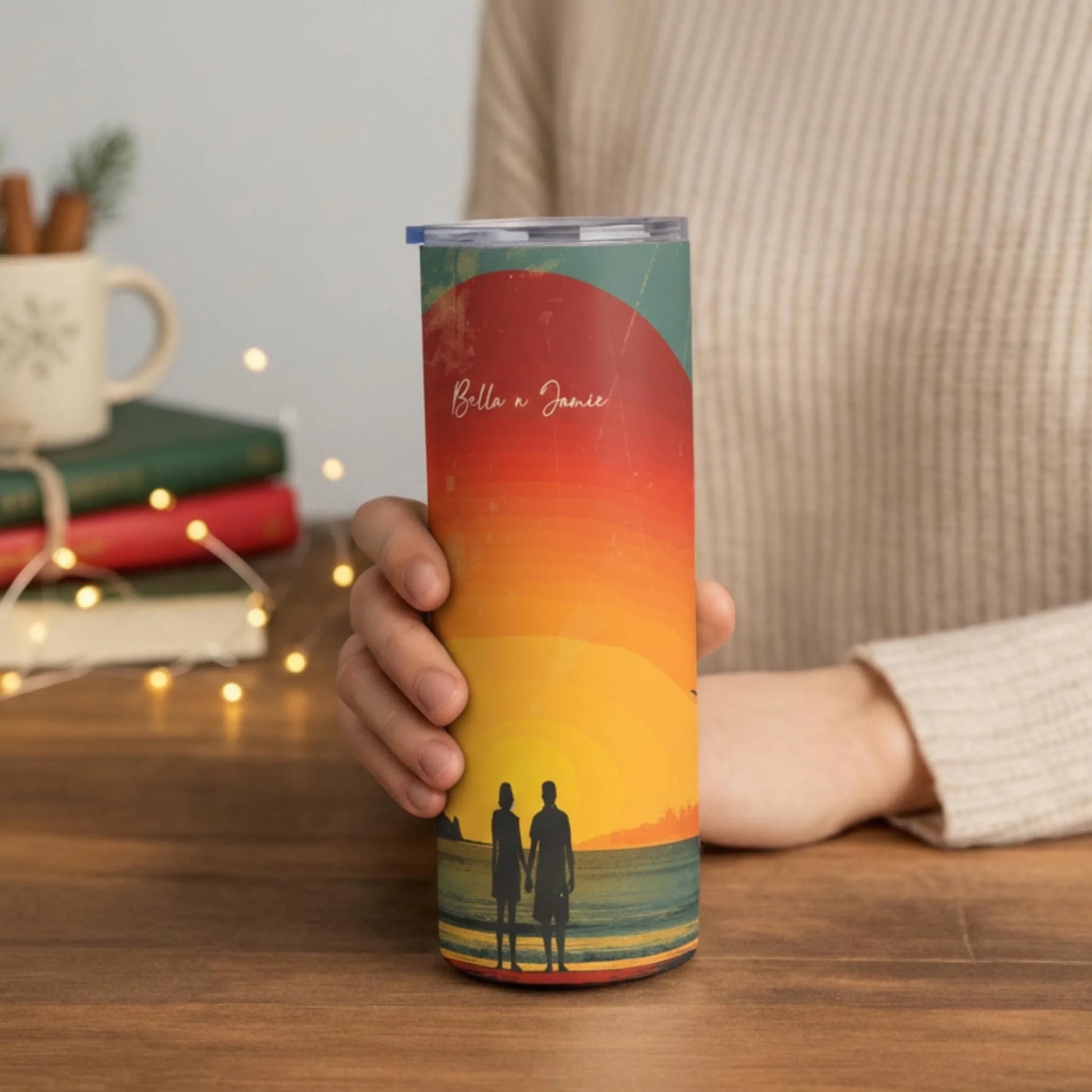 Personalized 20oz skinny tumbler – Personalized | lifestyle scene | custom name available, dishwasher safe, double-wall