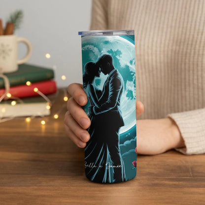 Personalized 20oz skinny tumbler – Personalized | lifestyle scene | custom name available, dishwasher safe, double-wall