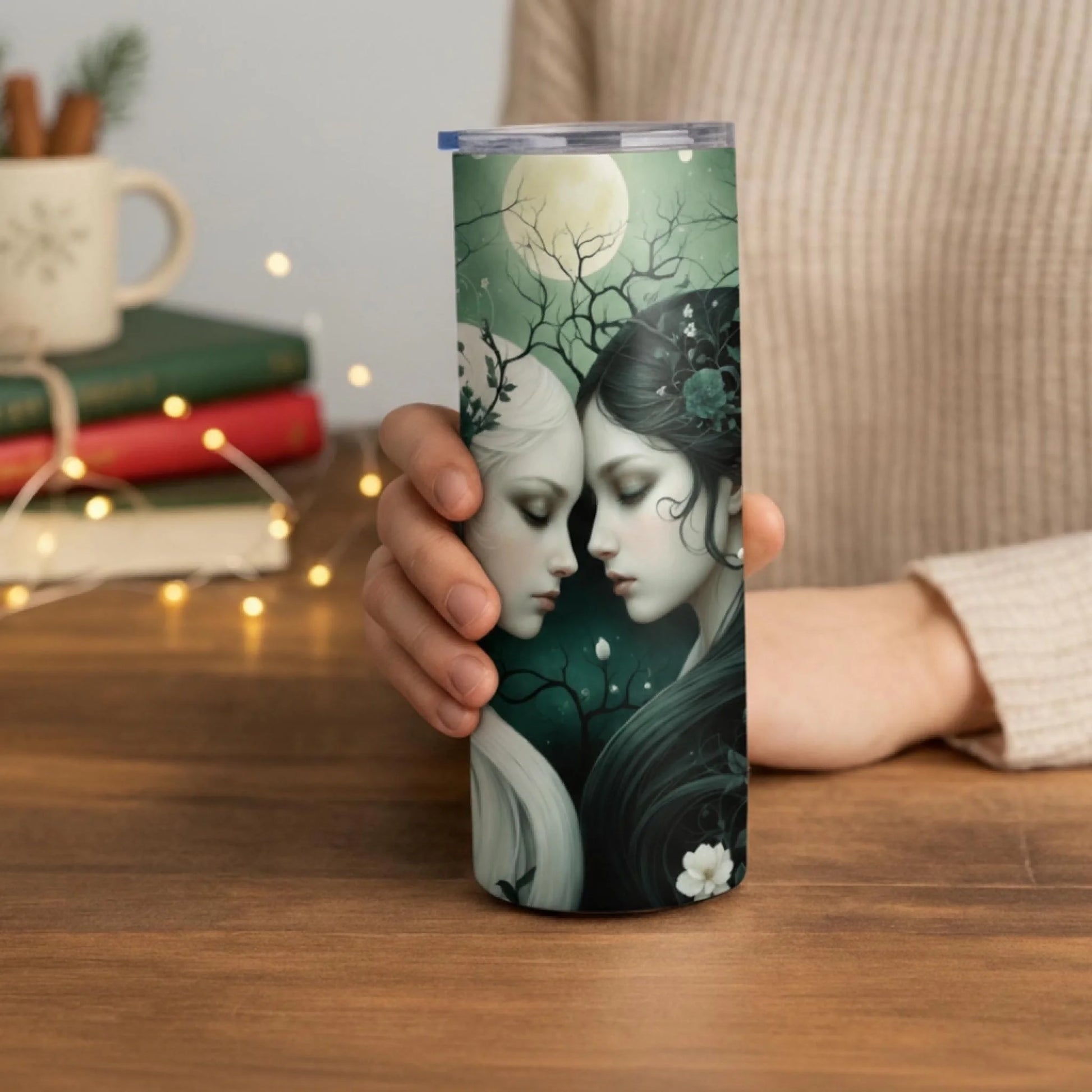 Personalized 20oz skinny tumbler – Personalized | lifestyle scene | custom name available, dishwasher safe, double-wall