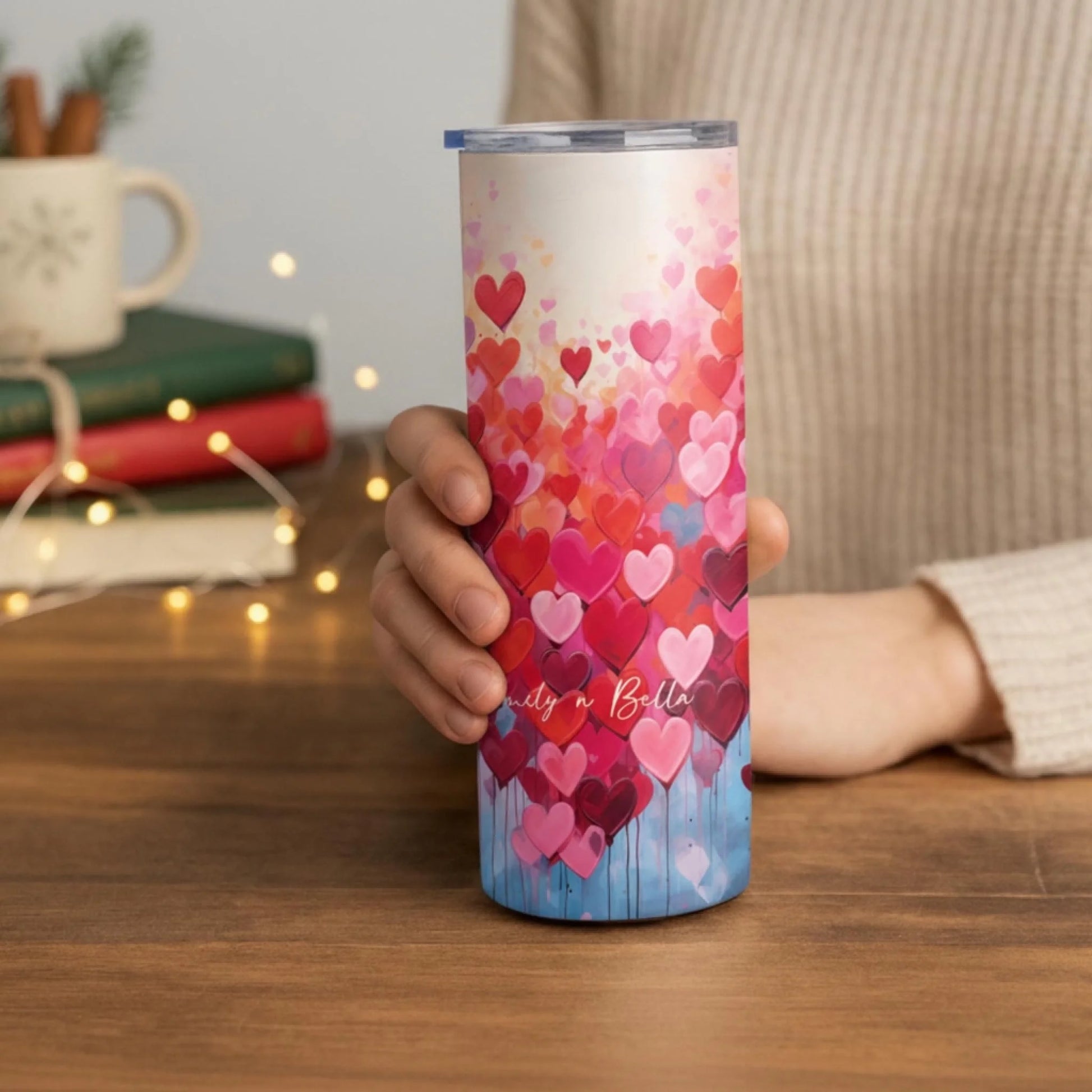 Personalized 20oz skinny tumbler – Personalized | lifestyle scene | custom name available, dishwasher safe, double-wall