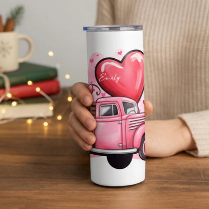 Personalized 20oz skinny tumbler – Personalized | lifestyle scene | custom name available, dishwasher safe, double-wall