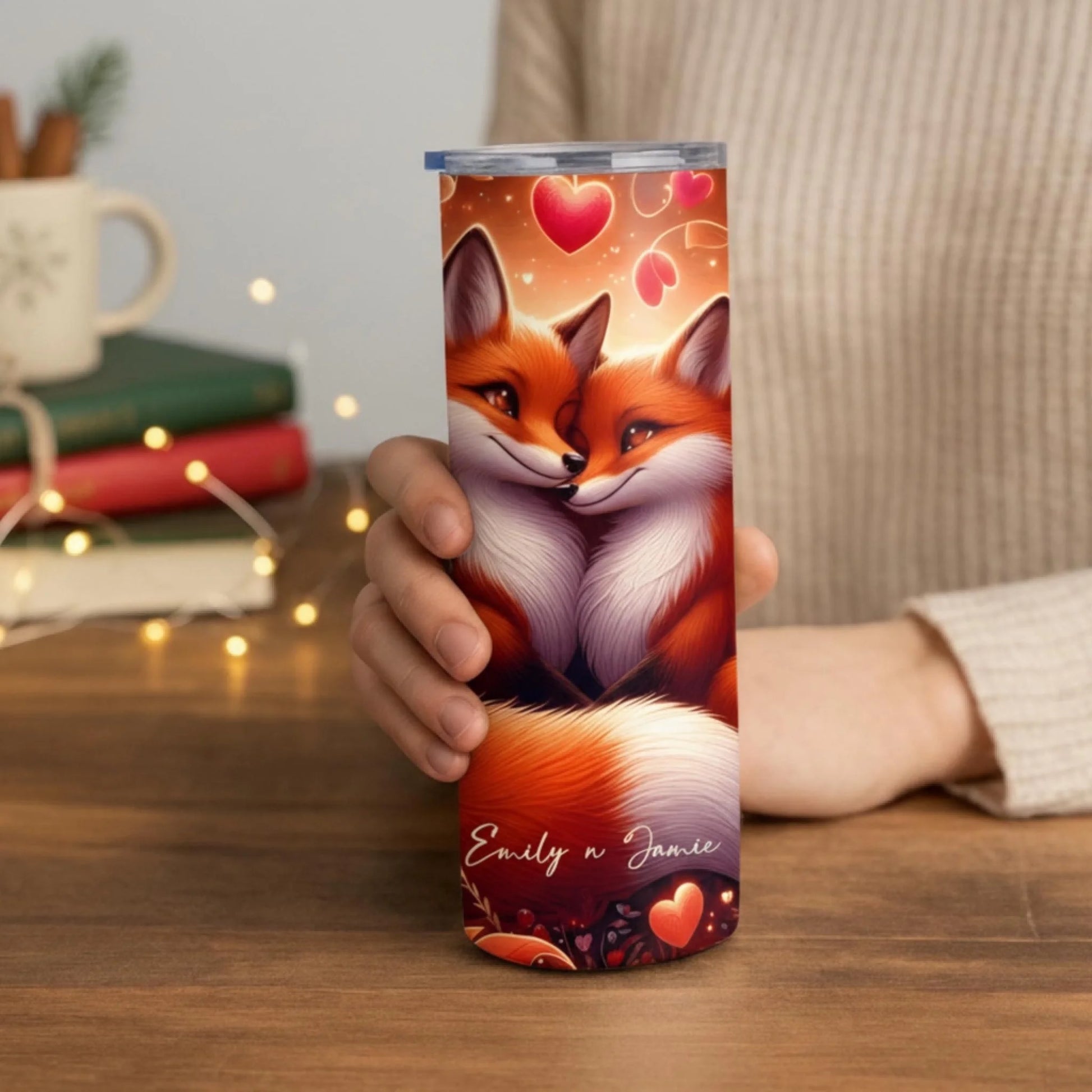 Personalized 20oz skinny tumbler – Personalized | lifestyle scene | custom name available, dishwasher safe, double-wall